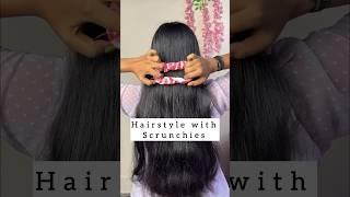 Try braided ponytail hairstyle with scrunchies/#hairstyle #hair #shorts #scrunchies #hairtutorial