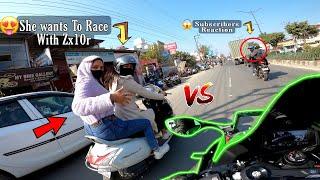 Girls Wants To Race With Superbike & Activa vs Zx10r & Cute Girls Stopped My Zx10r And Girl Reaction