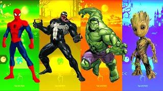 Spiderman  Venom  Hulk  Baby Groot  Marvel Heroes | Tiles Hop Fun Ball