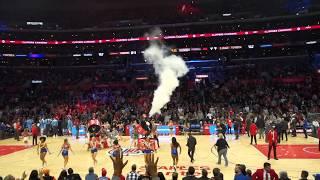 Intermission and dancing cheerleaders at an NBA game at Staples Center in Los Angeles