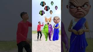 purple+green Fatty dog & cute girl dance vs cute brothers head matching with tu Radha meri main 