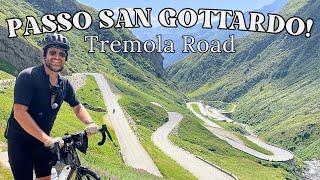 Cycling St. Gotthard Pass - 200 yr old cobblestone Tremola Rd - 24  hairpins climb 1000ft in 4km