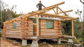 I Finished Building the Roof Structure on my LOG CABIN & Off Grid Pizza Cooking | EP18