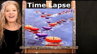 TIME LAPSE - Learn How to Paint "FLOATING UMBRELLAS" with Acrylic Paint- Step by Step Tutorial