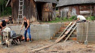 Hard work in the pouring rain. The steps are ready. Amazing transformation of the yard