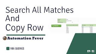 Search All Matches And Copy Row | VBA Queries in Hindi