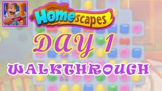 HomeScapes Walkthrough Gameplay (Android/iOS)  Homescapes Day 1 Strategy Guide Tutorial