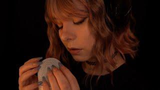 ASMR | subtle mouth sounds & slow mic scratching with no cover - breathing, rain, blue yeti