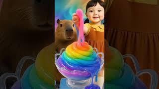 Capybara & Girl Eat Rainbow Swirl Candy! Magical Slime Dessert Fun 