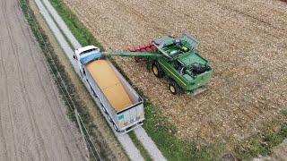 Trebbiatura mais con John Deere S670I combinata con una testata Capello da 8 file