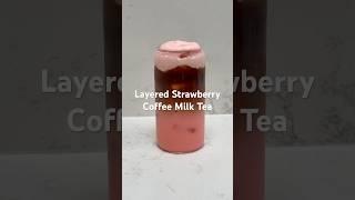 Layered strawberry coffee milk tea  #strawberry #recipe #fyp