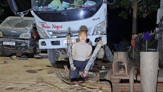 Genius girl replaces broken spring buffer bar for truck