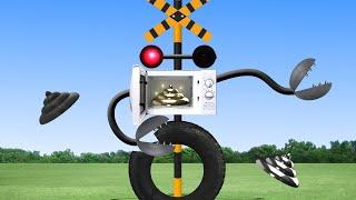 A railroad crossing machine life form that eats anything