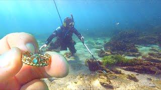 Money & Rare GOLD CROWN Found BURIED Underwater!! Beach CLOSED!!