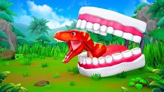 Funny Trex vs Denture Set - Dinosaur Fun Play with Teeth | Funny Dinosaurs Comedy Cartoons