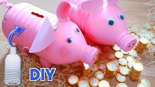 Easy crafts for Children DIY piggy bank with recycled plastic bottle