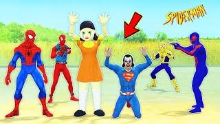 team spider man vs bad guy joker ► spiderman rescue Spider-woman from squid game - funny animation