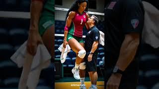 A slow-motion cinematic shot of a very tall female volleyball player towering #volleyball #player