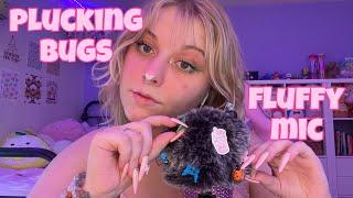 ASMR plucking bugs off of the fluffy mic cover! mouth sounds + fluffy mic scratching