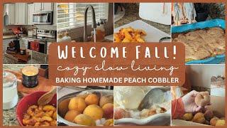  WELCOME FALL! COZY SLOW LIVING BAKE WITH ME│HOMEMADE PEACH COBBLER│MUSIC ONLY RELAXING FALL VIDEO