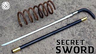 Forging a SECRET CANE SWORD out of a Rusted COIL SPRING