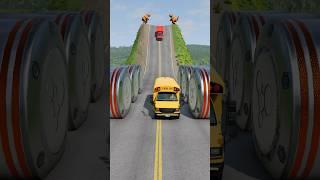 School Bus & Ambulance Van vs Hydraulic Crush - BeamNG.Drive