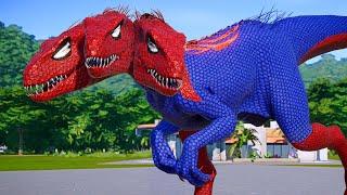 3 Heads Spider-Man Indoraptor vs Captain America, Venom & Iron Man Jurassic World Dinosaurs Fight