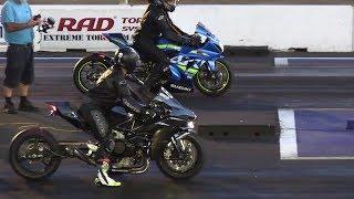 H2 vs ZX14 vs GSXR - superbikes drag racing