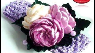 МК Повязка с цветами из лент. Канзаши.  Цветы из лент. DIY Ribbon flowers