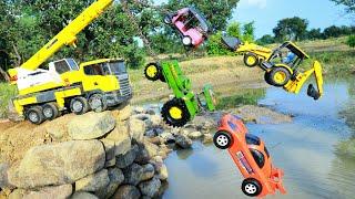 Accident Mud River Sonalika Tractor Jcb 3dx Mercedes Car Auto Rickshaw Pulling Out Crane ? CS Toy