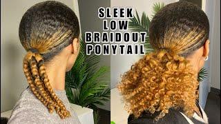 Sleek Low Braided Ponytail On Natural Hair | Defined Curly Ponytail