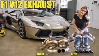 We rebuilt my F1 RACE Exhaust on my V12 LAMBORGHINI AVENTADOR... It SCREAMS.