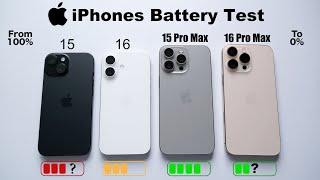 iPhone 15 vs iPhone 16 vs 15 Pro Max vs 16 Pro Max Battery Test 100% To 0% | iOS 18 Battery Test