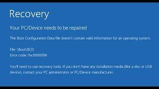 Fix Boot Error Code 0xC0000098 Quick way