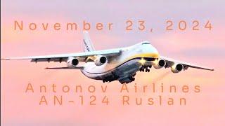 Windy sunset Antonov AN-124 Ruslan takeoff from PSM