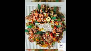 Fall Wreath, Farmhouse Deco Mesh, Front Door Wreath, Pumpkin Wreath for Fall, Thanksgiving Wreath...