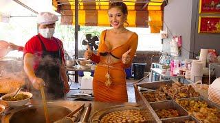 Lots of Meat are Served by Thai Lady Wearing Sexy Outfit - Thai Street Food