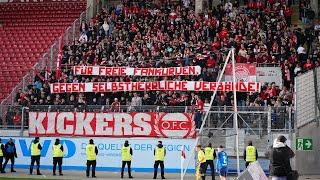 Kickers Offenbach - Schott Mainz (6:1) Stimmung der OFC-Fans im eigenen Gästeblock nach Blocksperre