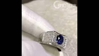 3ct Micro-pave Setting Oval Cut Men's Sapphire Ring