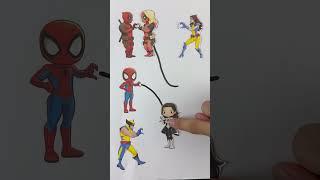 deadpool wolverine and spider man draw and connectart puzzle odea #shorts #art #deadpool