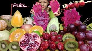 ASMR EATING FRESH FRUIT PLATTER, EXOTIC FRUITS & BERRIES MUKBANG, BINIEATS