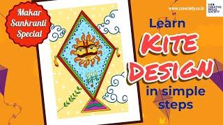 How to draw a kite suitable for the Makar Sankranti festival. Easy step-by-step tutorial drawing