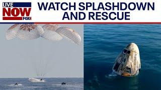 FULL splashdown and recovery of NASA SpaceX Crew-9 returning astronauts