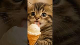Watch This Adorable Cat Eating Ice Cream! 