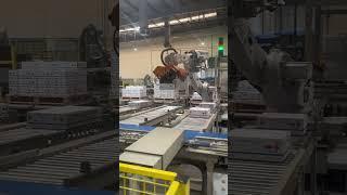 Automatic ABB Robot Carton Box Palletizer Conveyor Robot Palletizing Pallet Stacker Packaging Line