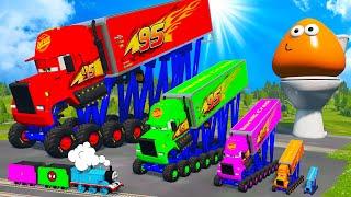 Big & Small Tall & Long Mack Truck with Monster Truck Wheels - LONG CARS vs SPEEDBUMPS - BeamNG