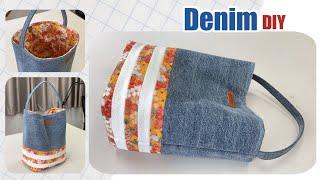 How to sew denim patchwork into hand bag pattern,jeans bag diy,sewing diy denim hand bag tutorial