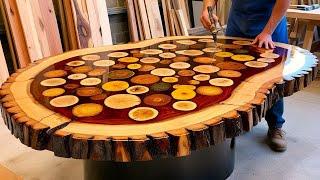 Craftsman Build Giant Dining Table for Kitchen || Ingenious Woodworking Skills with Epoxy &Hardwood