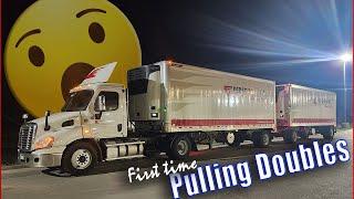 Rookie Truck Driver pulls DOUBLE TRAILERS for the first time!