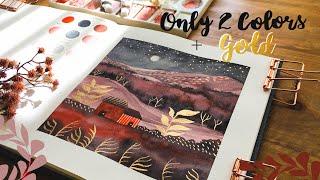 2 colors + gold - Watercolor landscape painting